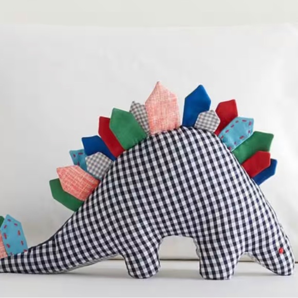 Pottery Barn Kids Other - Pottery Barn Kids Dempsey Dino Stegosaurus Blue Gingham Pillow Colorful Spikes